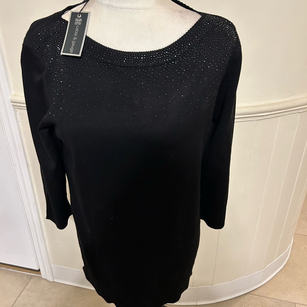 Cable & Gauge 3/4 Sleeve Black Sweater/Size Large/NWT